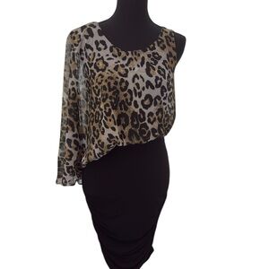 Language Asymmetrical Brown Tan Cocktail Dress